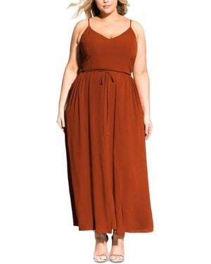 City Chic Divine Floaty Overlay Crepe Faux Wrap Maxi Dress - Orange