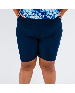Calypsa Plus High Waisted Long Bike Swim Shorts - Blue