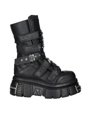 New Rock Goth Platform Leather Boots-M-Met422-S1 - Black