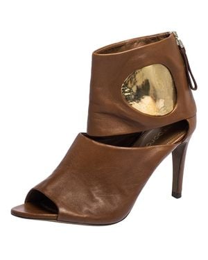 Sergio Rossi Leather Cut Out Booties - Brown
