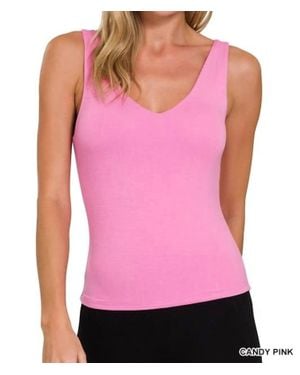 42Pops Double Layered V-Neck Tank Top - Pink