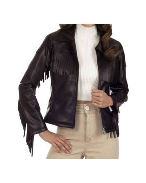 Wrangler Fringed Faux-Leather Biker Jacket - Black