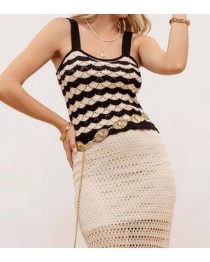 Blu Pepper Scallop Pattern Knit Top - Natural
