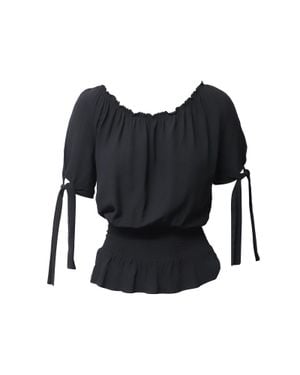 Maje Shirred Viscose Tie-Sleeve Top - Black