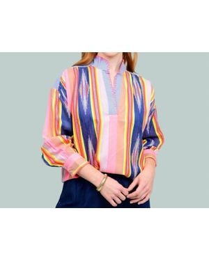Ivy Jane Ikat Stripe Popover Blouse - Blue
