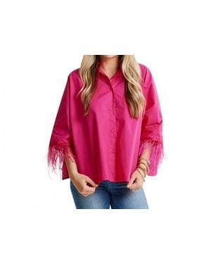 Caryn Lawn Abby Swing Top With Feathers - Pink