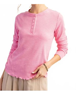 Kori Ribbed Henley Top - Pink
