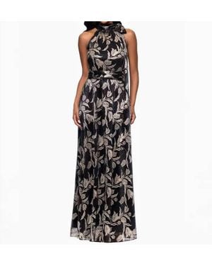 Betsy & Adam Dana Long Mock Neck Foil Wrap Maxi Dress - Black