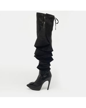 Roger Vivier Leather Viv' Choc Rouches Cuissards Knee Length Boots - Black