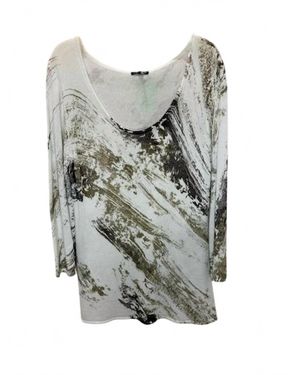 600 West Painted Scoop Neck Pull On Sweater - Gray