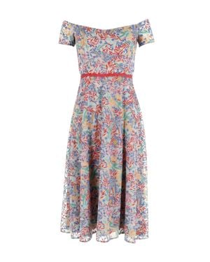 Saloni Off-Shoulder Floral Printed Midi Dress - Purple