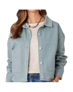 Democracy Long Sleeve Button Down Utility Pocket Jacket - Blue