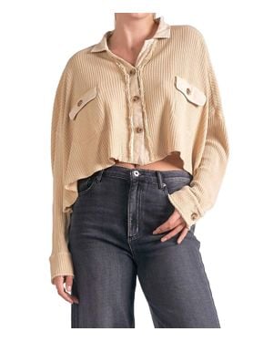 Elan Crop Button Down Jacket - Blue