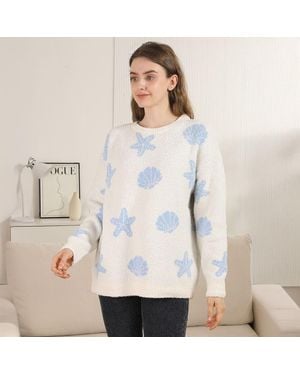 TRUEDAMES Seashell Starfish Pattern Crew Neck Sweater - White