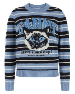 Ganni Graphic Wool Sweater - Blue