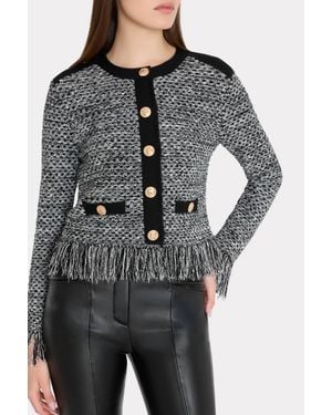MILLY Textured Fringe Cardigan Jacket - Gray