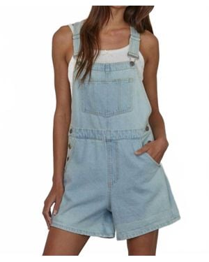 By Together Oversized Woven Overall Shorts With Cuffs - Blue