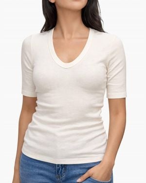 Enza Costa Textured Rib Half Sleeve Top - White