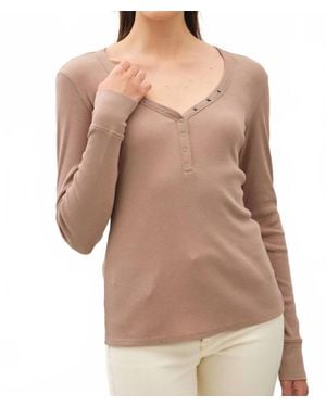 Be Cool Anna Henley Snap Top - Brown