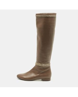 Le Silla Leather Chain Detail Knee High Boots - Brown