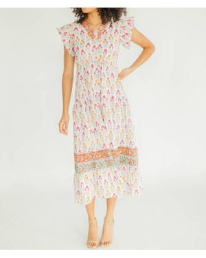 Victoria Dunn Rosa V-Neck Midi Dress - White