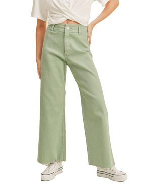 Miou Muse Straight Wide Leg Denim Pants - Green