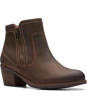 Clarks Neva Zip 26175202 Taupe Leather Waterproof Ankle Boots Zogg2060 - Brown
