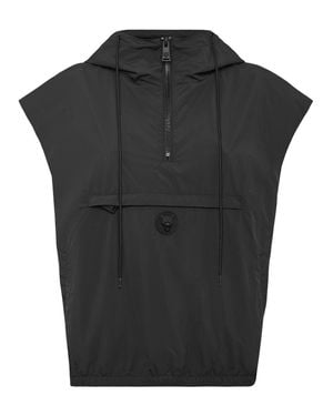 Philipp Plein Hooded Zipped Vest With Pockets - Black