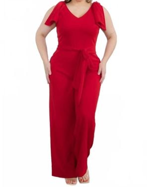 Karen T Design Sleeveless Bow Shoulders Jumpsuit - Red
