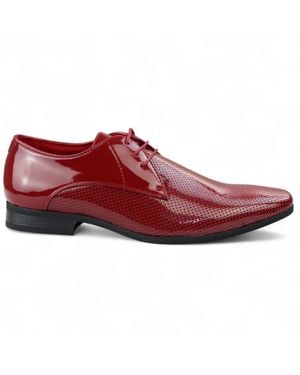 Infinity Leather Pointed Toe Formal Lace Up Perforated Shoes - Red