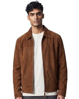 Infinity Leather Goat Suede Leather Harrington Biker Jacket - Brown