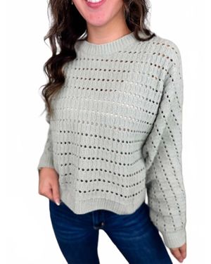 Allie Rose Open-Knit Long Sleeve Mom Cropped Sweater Top - Gray