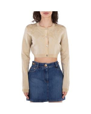 Versace Barocco Lurex Cropped Cardigan - Blue