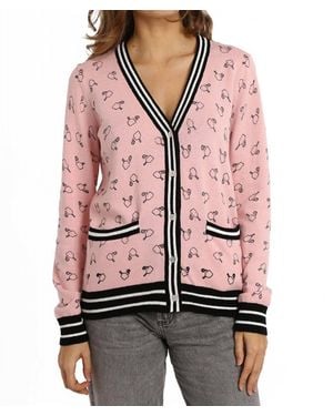 Minnie Rose Cotton Cashmere Sport Print Cardi - Red