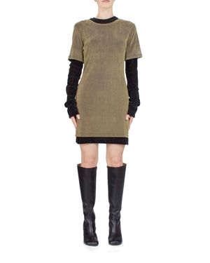 Priscavera Velvet Mesh Layered T-Shirt Dress - Black