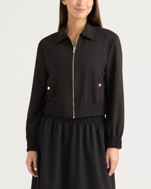 Ellen Tracy Zip Front Bomber Jacket - Black