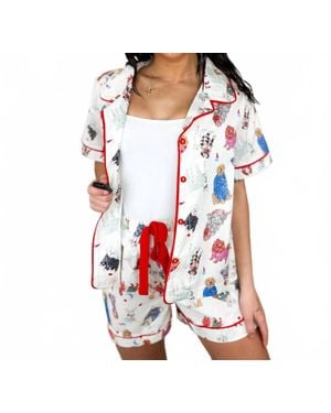 She + Sky Sleepy Pup High-Rise Cotton Pj Set - White