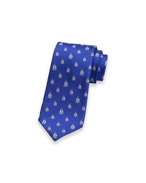 Paul Fredrick Sailboat Woven Silk Tie - Blue