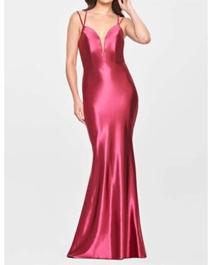 Faviana Stretch Satin Long Dress - Red