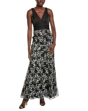 Aidan Mattox Floral Applique Gown - Black
