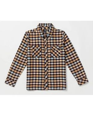 Volcom Girls Getting Shirt Plaid Cotton Long Sleeve Button Up Gbo275 - Black