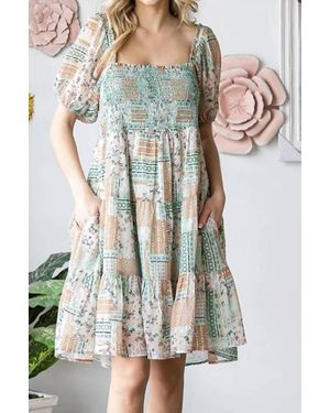 Cotton Bleu Boho Checkered Maze Mini Dress - Green