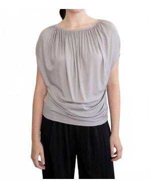 Elle Grey Draped Gathered Neckline Blouse - Gray