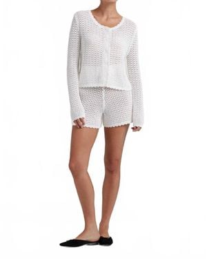 Peony Pointelle Crewneck Cardigan - White