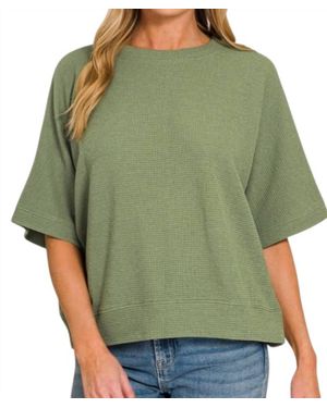 Zenana Double Knit Three Quarter Sleeve Top - Green