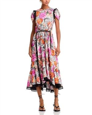 3.1 Phillip Lim S25190947Rot Floral Collage Dress With Ruching - Red
