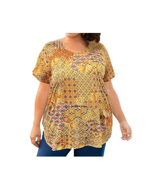 On The Plus Side Printed Tyler Flair Short Sleeve Top - Yellow
