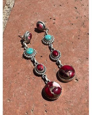 Nizhoni Traders Dahlia Rose & Handmade Sterling 4 Stone Dangles - Brown