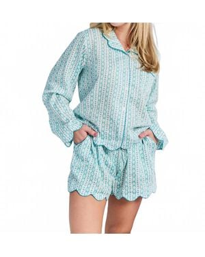 BROOKS AVENUE Scalloped Pajama Set Shorts & Long Top - Blue