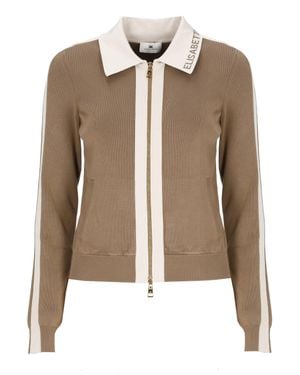 Elisabetta Franchi Zip Front Logo Viscose Sweater - Brown